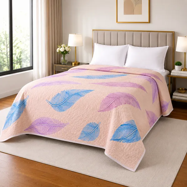 Baby_Pink_Microfiber_Leaf_Design_Baby_Ultrasonic_Double_Bed_Comforter