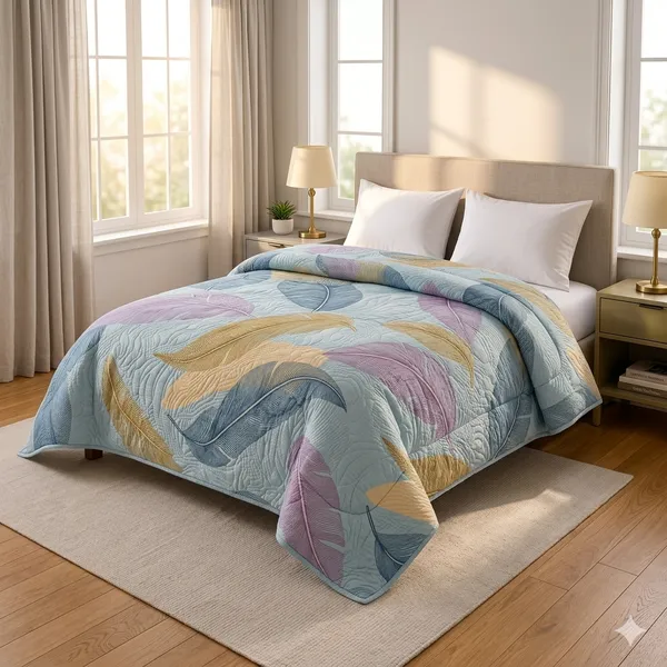 Sky_Blue_Microfiber_Leaf_Design_Ultrasonic_Heavy_Double_Bed_Comforter
