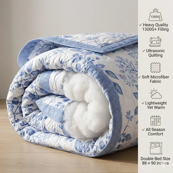 White_Microfiber_Ultrasonic_Floral_Heavy_Double_Bed_Comforter