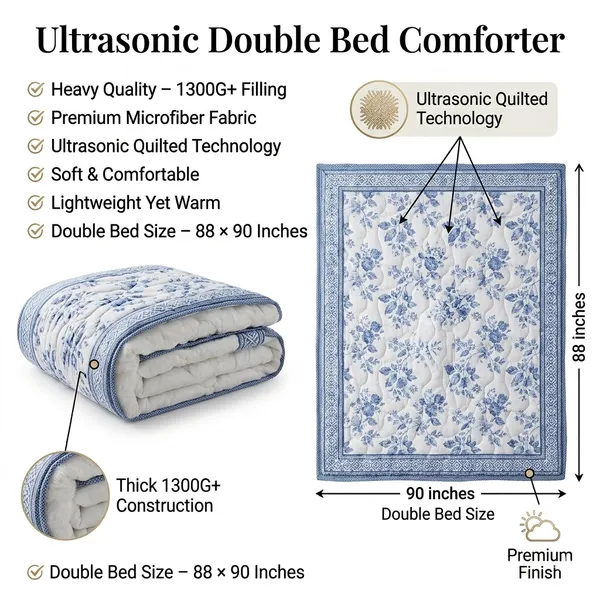White_Microfiber_Ultrasonic_Floral_Heavy_Double_Bed_Comforter