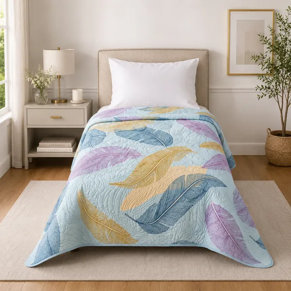 Sky_Blue_Microfiber_Leaf_Design_Ultrasonic_Single_Bed_Comforter