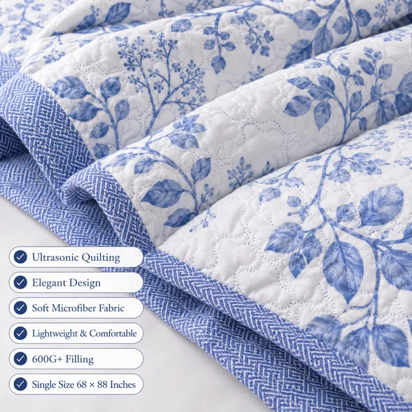 White_Microfiber_Floral_Ultrasonic_Single_Bed_Comforter