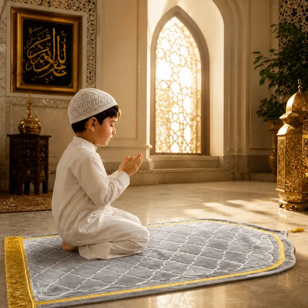 Grey_Velvet_Embossed_Islamic_Dome_Cut_Prayer_Mat
