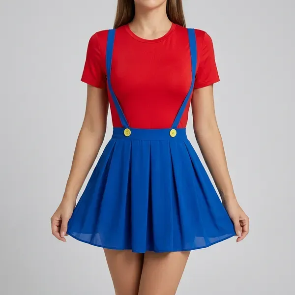 Red_And_Blue_Chiffon_Suspender_Skirt_Set_For_Women