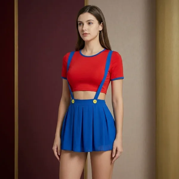 Red_And_Blue_Chiffon_Suspender_Skirt_Set_For_Women