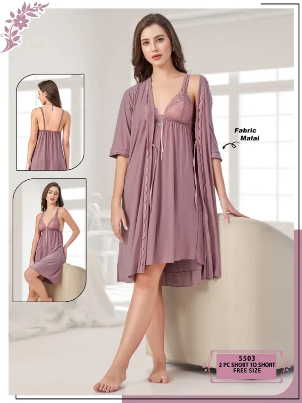 Beaufee_Women's_Malai_Fabric_Lace_Nightdress_with_Matching_Robe_|_Soft_Stretch_2-Piece_Nightwear_Set_|_Comfortable_Lounge_Wear_|_Dusty_Mauve