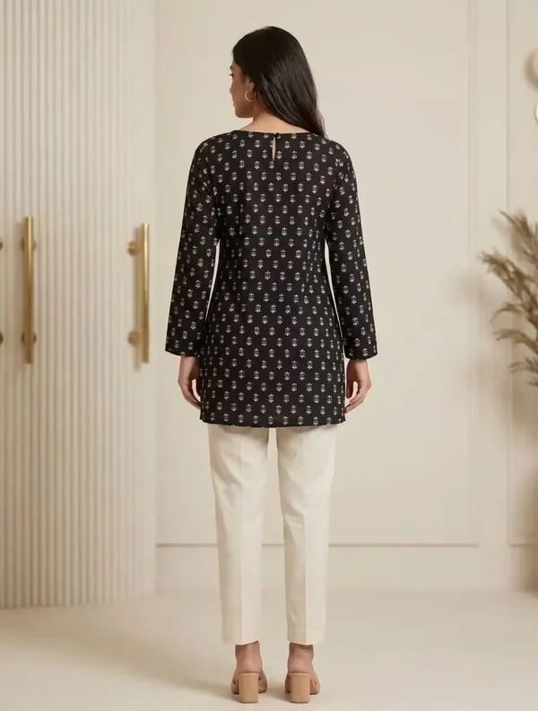 Black_Printed_Rayon_Straight_Short_Kurti_For_Women