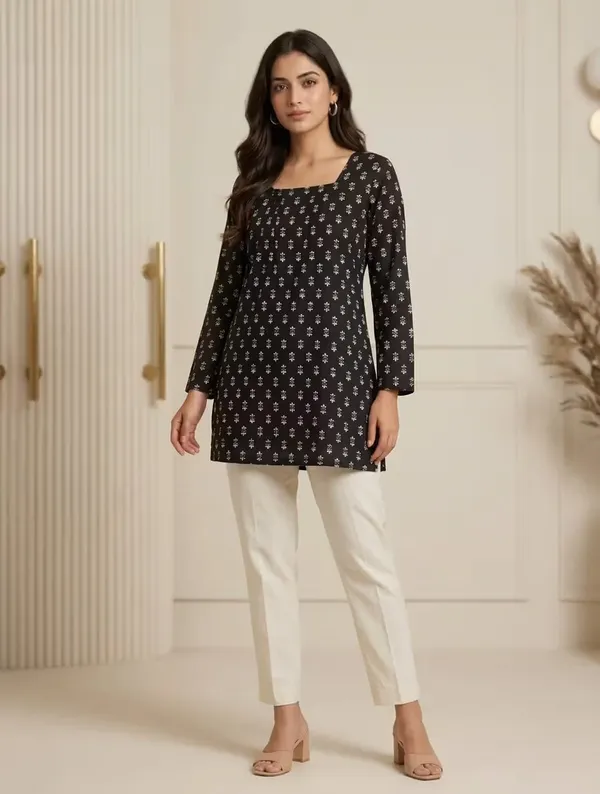 Black_Printed_Rayon_Straight_Short_Kurti_For_Women
