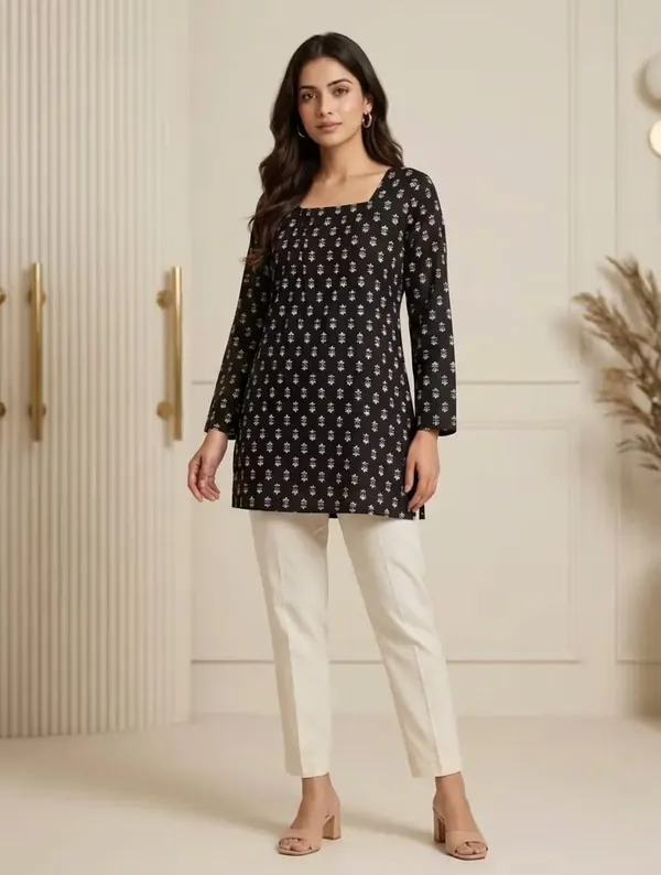 Black_Printed_Rayon_Straight_Short_Kurti_For_Women