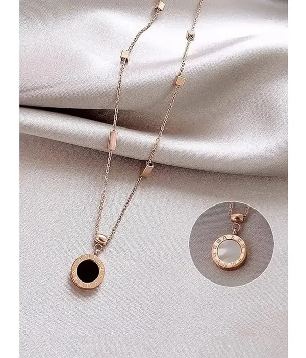 Elegant_Rose_Gold-Tone_Black_Circle_Pendant_Necklace_for_Women