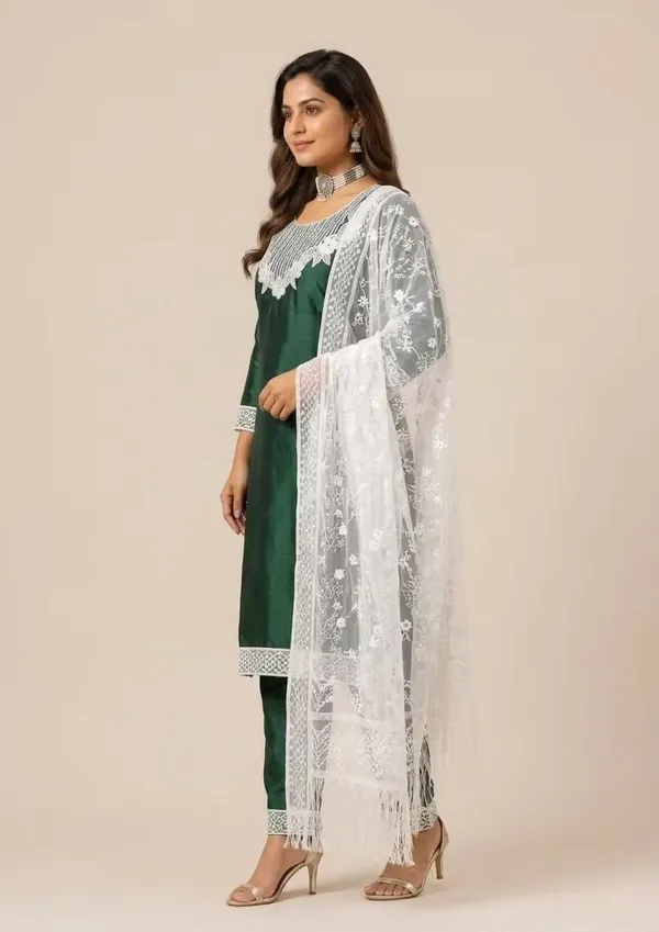 Bottle_Green_Straight_Kurta_Set_With_Lace_Dupatta