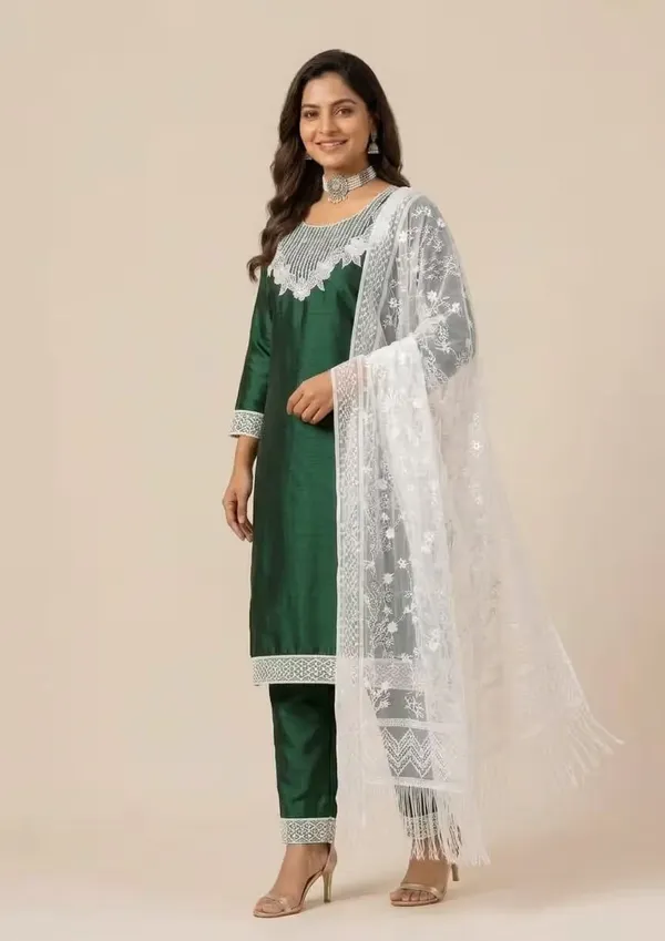 Bottle_Green_Straight_Kurta_Set_With_Lace_Dupatta