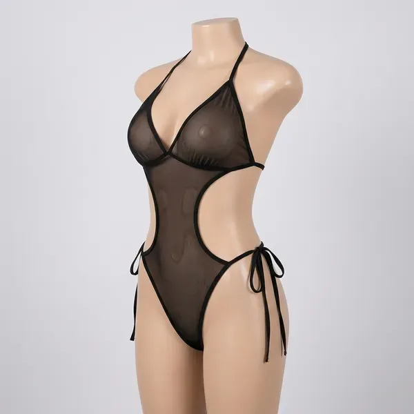 Black_Chiffon_Mesh_Deep_V_Teddy_Bodysuit_For_Women