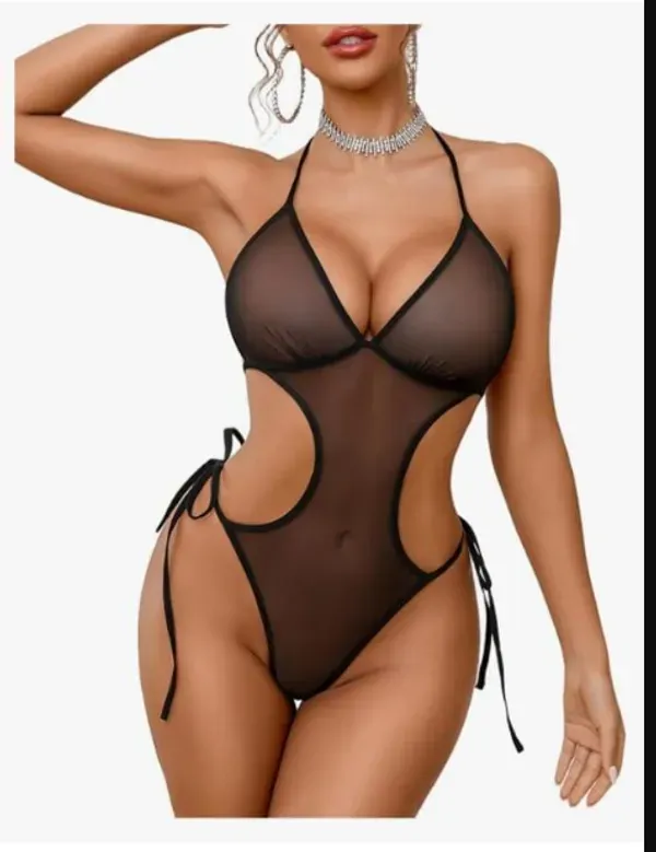 Black_Chiffon_Mesh_Deep_V_Teddy_Bodysuit_For_Women