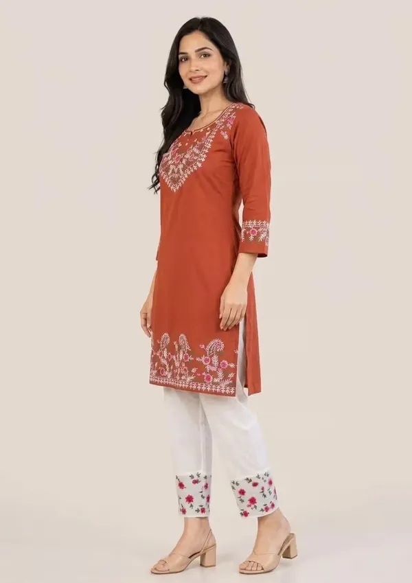 Rust_Orange_Embroidered_Pure_Cotton_Tunic_And_Pants_Co-Ord_Set