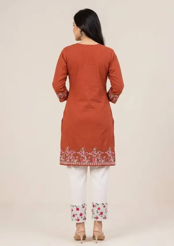 Rust_Orange_Embroidered_Pure_Cotton_Tunic_And_Pants_Co-Ord_Set