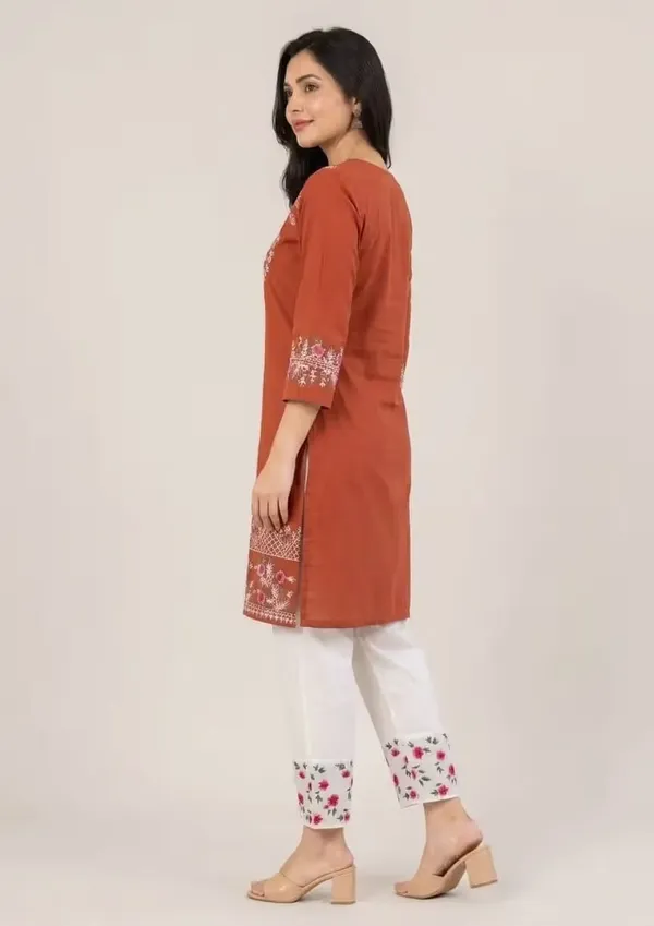 Rust_Orange_Embroidered_Pure_Cotton_Tunic_And_Pants_Co-Ord_Set