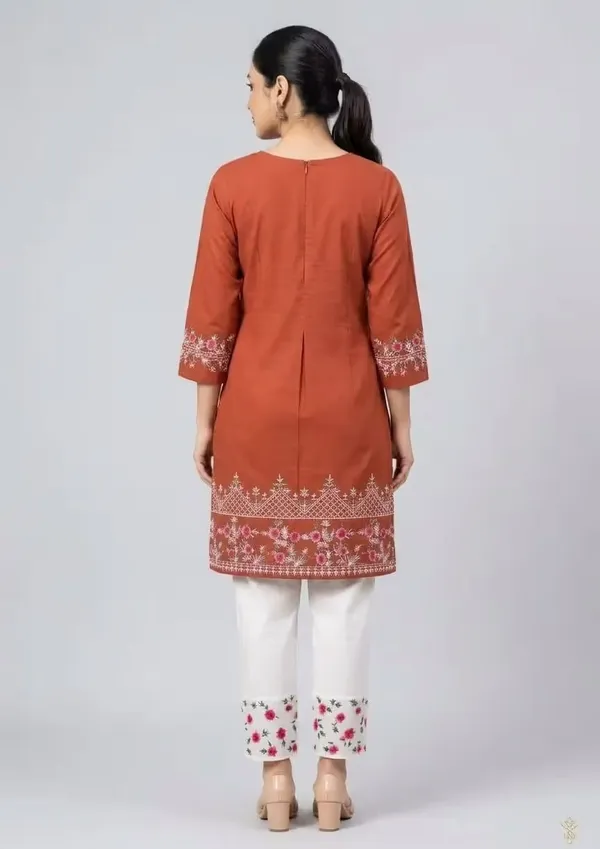 Rust_Orange_Embroidered_Pure_Cotton_Tunic_And_Pants_Co-Ord_Set