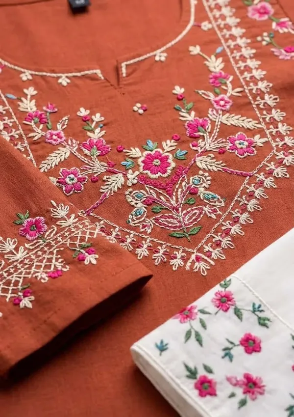 Rust_Orange_Embroidered_Pure_Cotton_Tunic_And_Pants_Co-Ord_Set