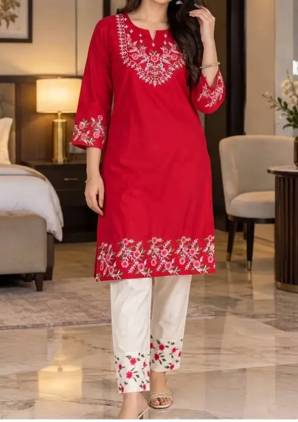 Red_Floral_Embroidered_Pure_Cotton_Co-Ord_Set_For_Women