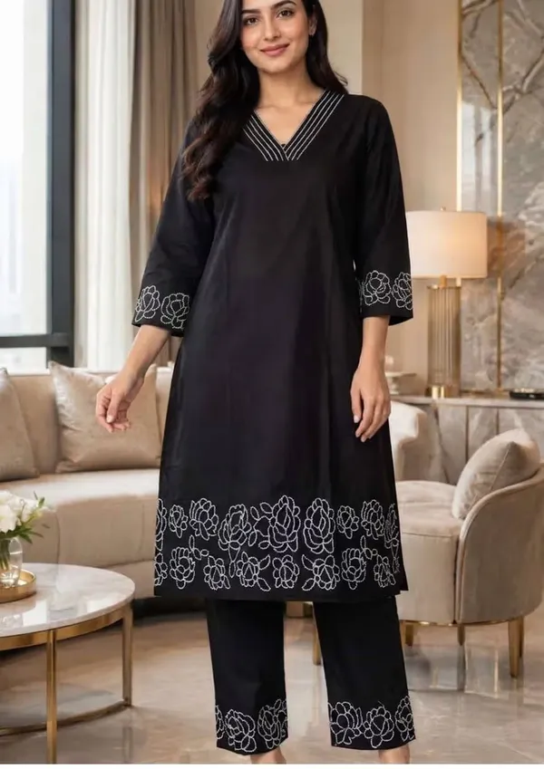 Black_Pure_Cotton_Embroidered_V-Neck_Co-Ord_Set