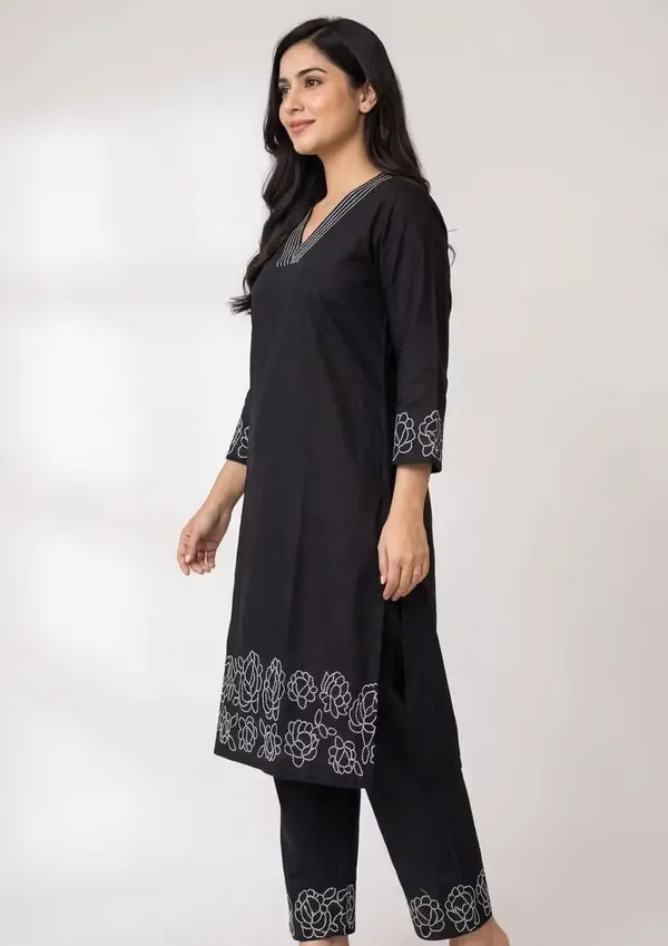 Black_Pure_Cotton_Embroidered_V-Neck_Co-Ord_Set