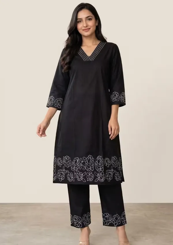 Black_Pure_Cotton_Embroidered_V-Neck_Co-Ord_Set