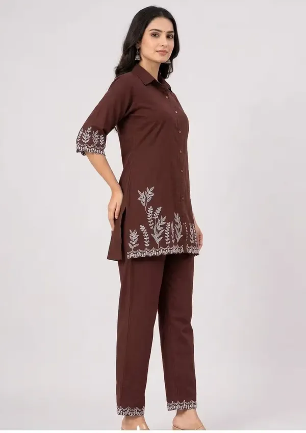 Chocolate_Brown_Embroidered_Pure_Cotton_Co-Ord_Set
