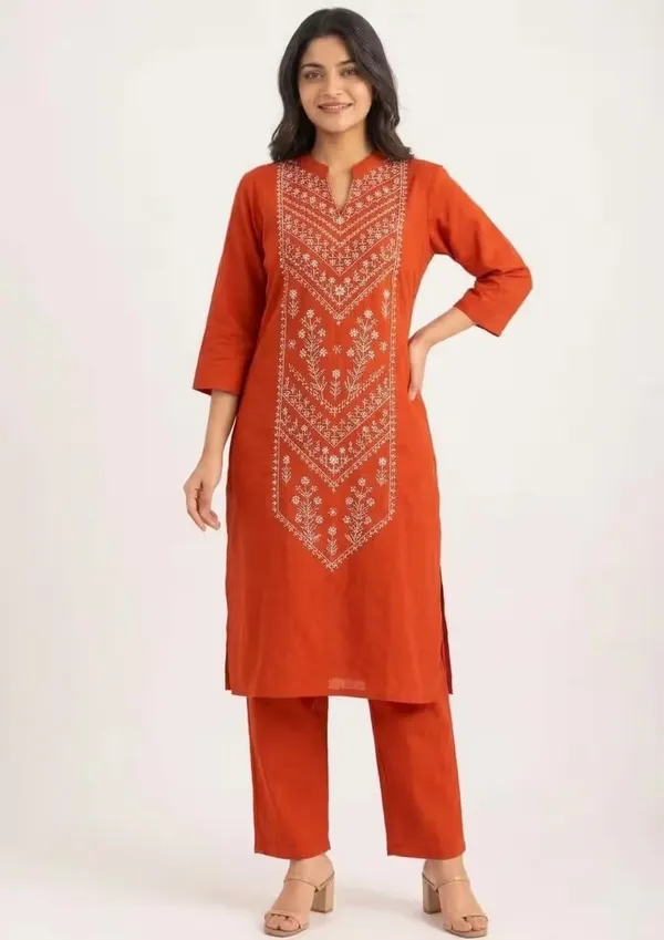 Burnt_Orange_Floral_Embroidered_Pure_Cotton_Co-Ord_Set