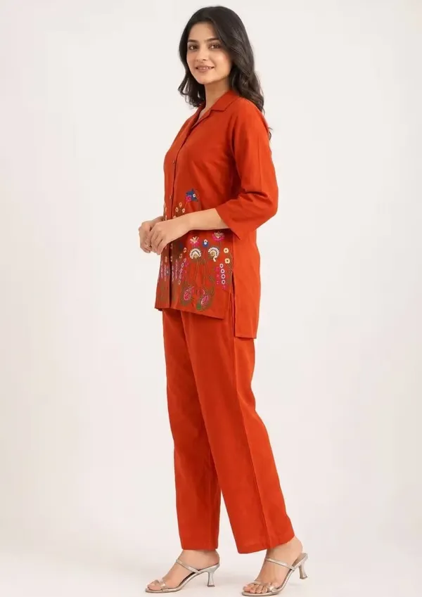Burnt_Orange_Floral_Embroidered_Pure_Cotton_Co-Ord_Set