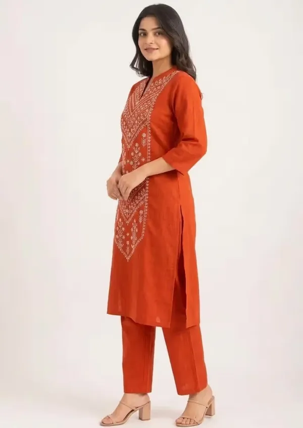 Burnt_Orange_Floral_Embroidered_Pure_Cotton_Co-Ord_Set