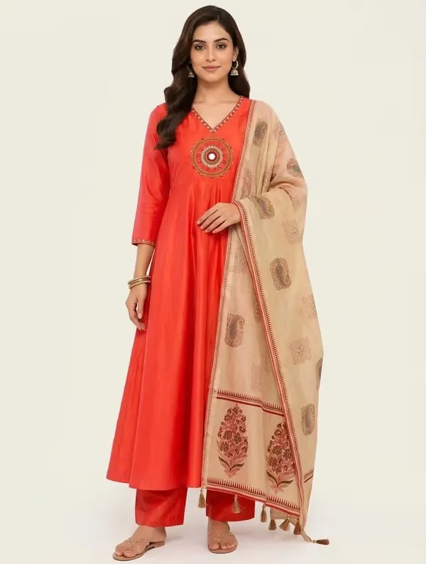 Vibrant_Orange_Pure_Cotton_Anarkali_Kurta_Set_With_Dupatta