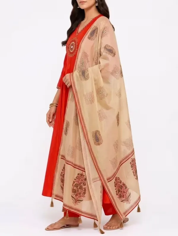 Vibrant_Orange_Pure_Cotton_Anarkali_Kurta_Set_With_Dupatta