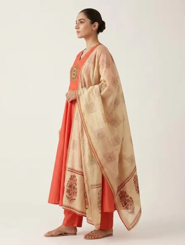 Vibrant_Orange_Pure_Cotton_Anarkali_Kurta_Set_With_Dupatta