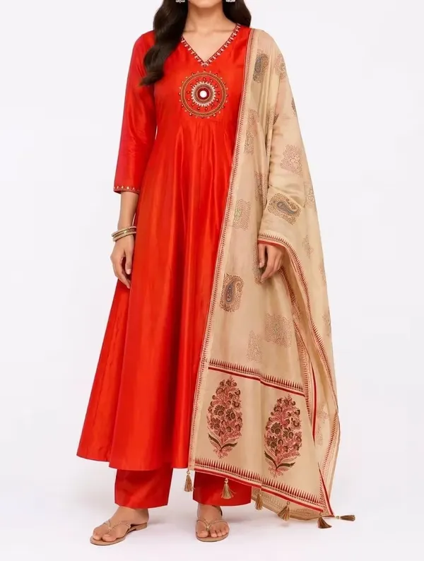 Vibrant_Orange_Pure_Cotton_Anarkali_Kurta_Set_With_Dupatta