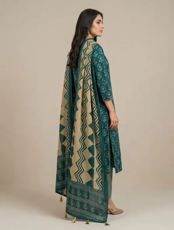 Teal_Green_Printed_Pure_Cotton_Straight_Kurta_Set_With_Dupatta
