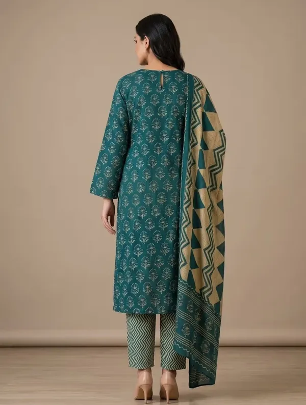 Teal_Green_Printed_Pure_Cotton_Straight_Kurta_Set_With_Dupatta