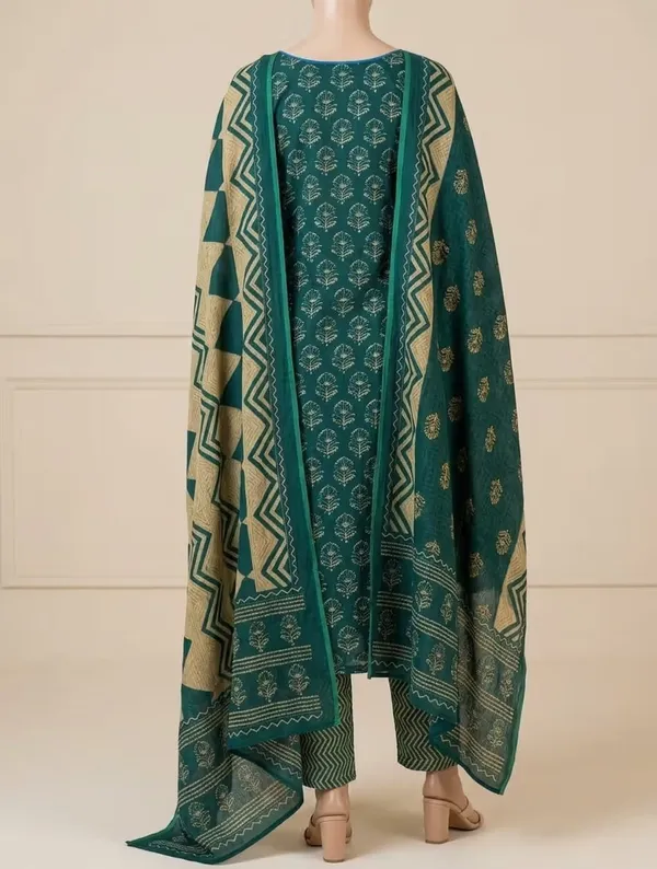 Teal_Green_Printed_Pure_Cotton_Straight_Kurta_Set_With_Dupatta