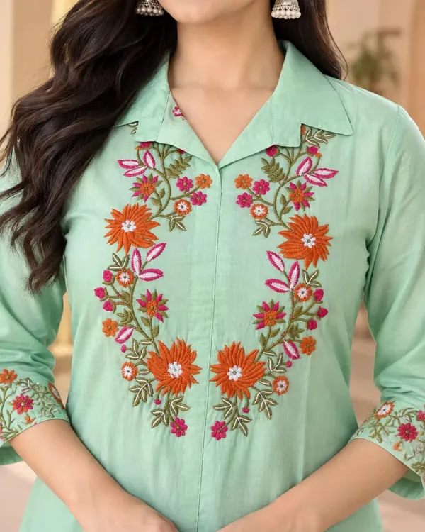 Mint_Green_Floral_Embroidered_Pure_Cotton_Co-Ord_Set