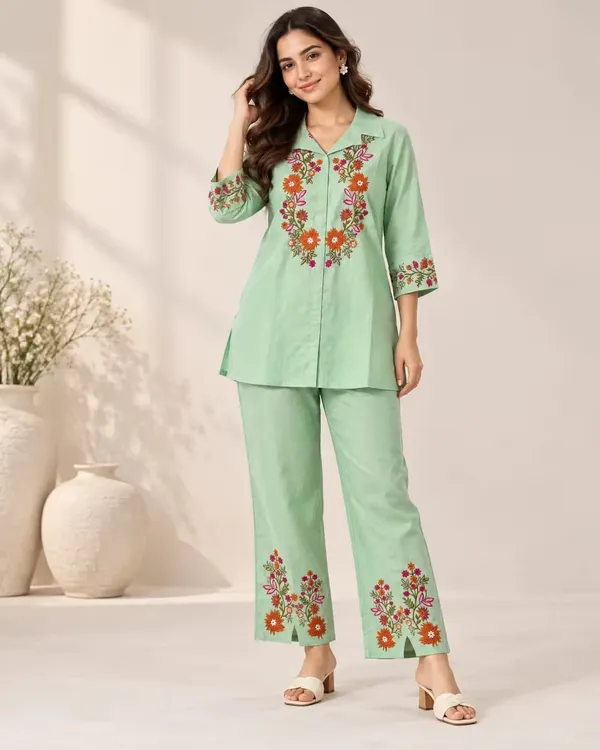 Mint_Green_Floral_Embroidered_Pure_Cotton_Co-Ord_Set