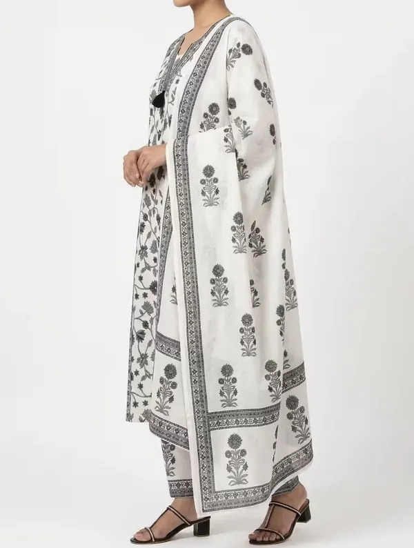Off_White_Grey_Floral_Printed_Pure_Cotton_Kurta_Set_With_Dupatta