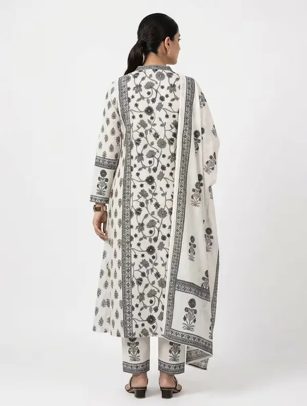 Off_White_Grey_Floral_Printed_Pure_Cotton_Kurta_Set_With_Dupatta