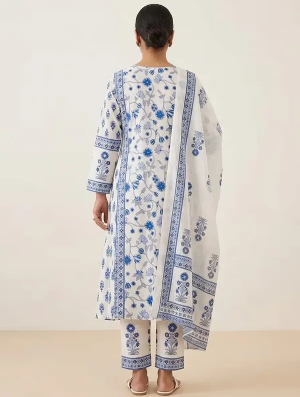 Off_White_And_Blue_Floral_Printed_Pure_Cotton_Kurta_Set_With_Dupatta