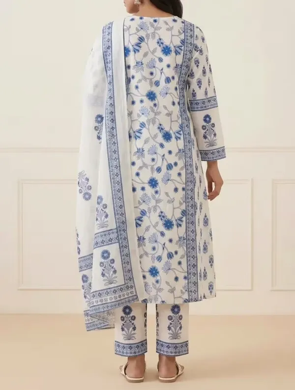 Off_White_And_Blue_Floral_Printed_Pure_Cotton_Kurta_Set_With_Dupatta