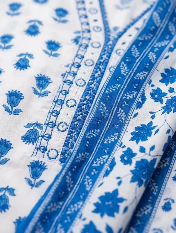Blue_Floral_Printed_Pure_Cotton_Short_Kurta_Set_With_Dupatta