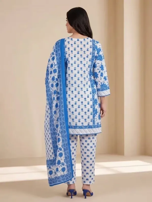 Blue_Floral_Printed_Pure_Cotton_Short_Kurta_Set_With_Dupatta