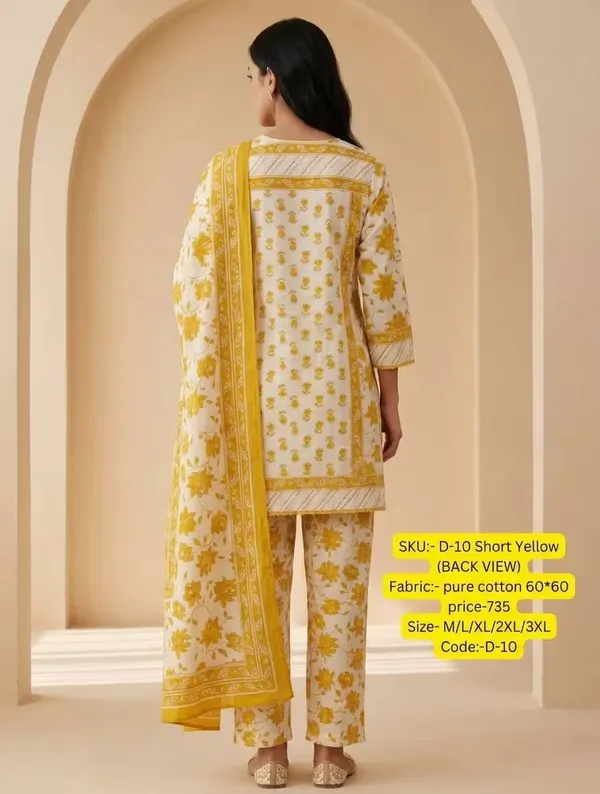 Mustard_Yellow_Floral_Printed_Pure_Cotton_Short_Kurta_Set