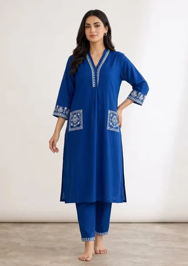 Royal_Blue_Embroidered_Pure_Cotton_Co-Ord_Set_For_Women