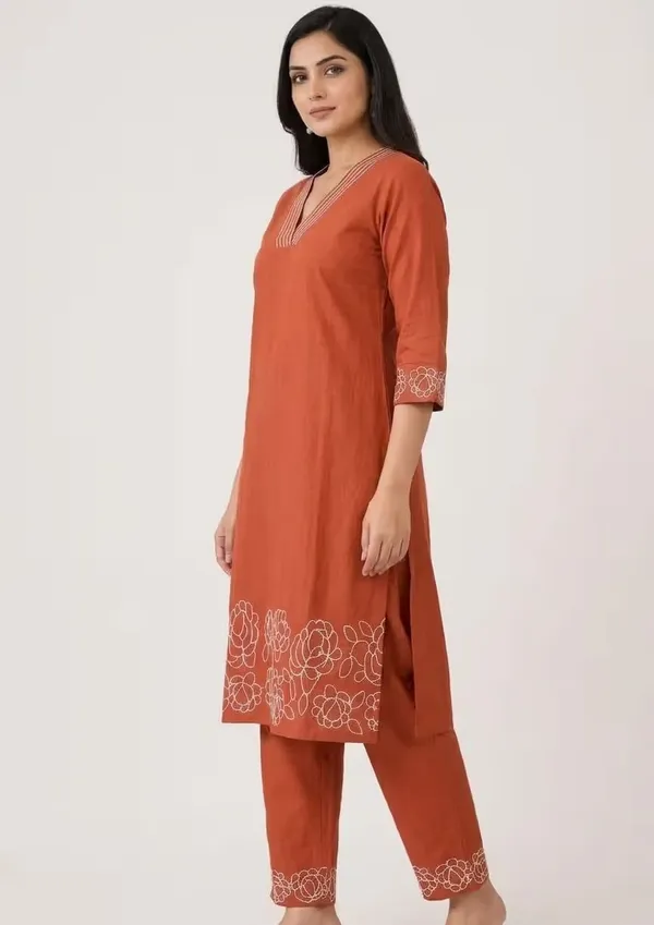 Rust_Orange_Embroidered_Pure_Cotton_Co-Ord_Set