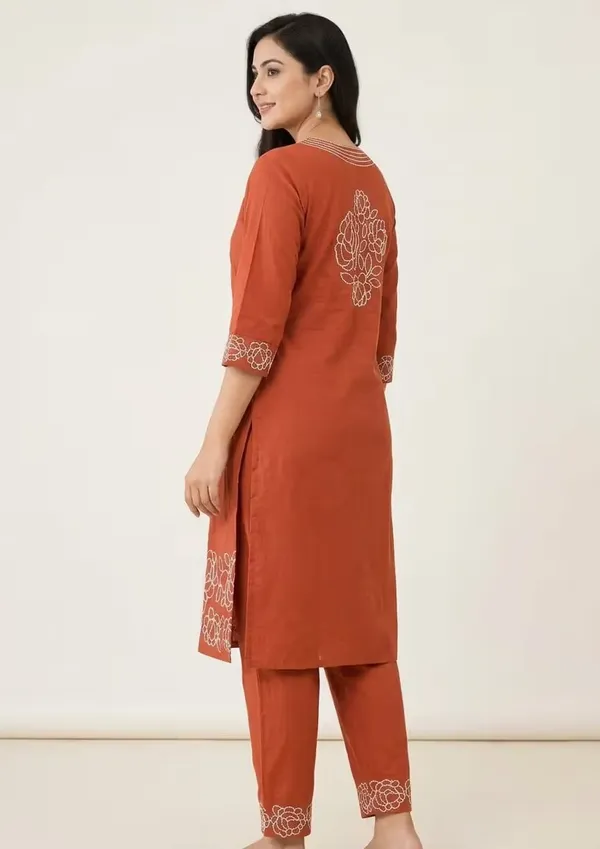 Rust_Orange_Embroidered_Pure_Cotton_Co-Ord_Set